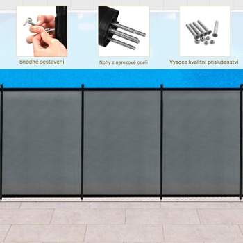 Skladací bazénový ochranný plot z textilnej tkaniny PQ4290FR, 360 x 125 cm, sivý - A