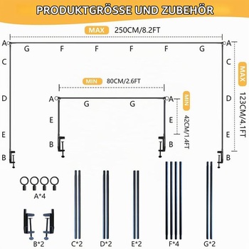 Dekoratívna tyč na stôl, 80 cm - 250 cm Nastaviteľný oblúk stola s úchytmi
