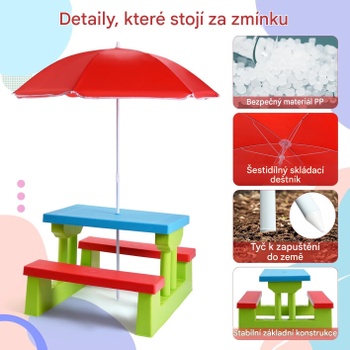 Detský piknikový stôl so slnečníkom 70475OP, 67 x 41 x 47 cm, od 3 rokov - B