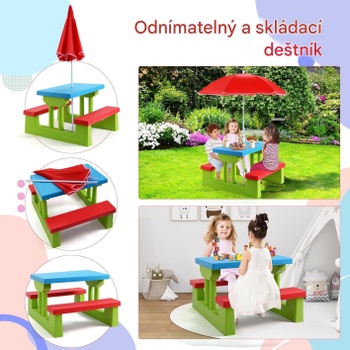 Detský piknikový stôl so slnečníkom 70475OP, 67 x 41 x 47 cm, od 3 rokov - B