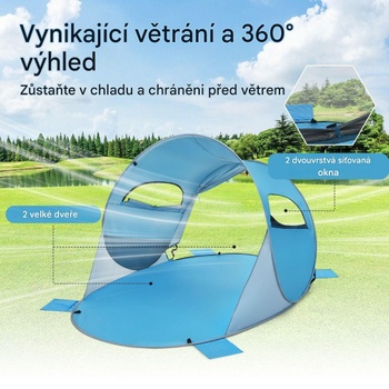Skladací plážový stan GP11740BL, pre 3-4 osoby, UPF 50+, modrý - A