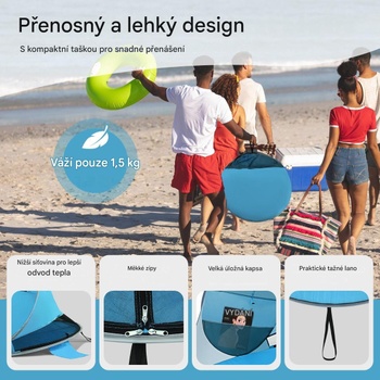 Skladací plážový stan GP11740BL, pre 3-4 osoby, UPF 50+, modrý - A