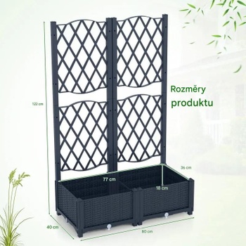 Vysoký záhon pre popínavé rastliny s odvodňovacími otvormi GT4324GR, 80 x 40 x 122 cm, sivý - A