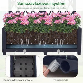 Vysoký záhon pre popínavé rastliny s odvodňovacími otvormi GT4324GR, 80 x 40 x 122 cm, sivý - A