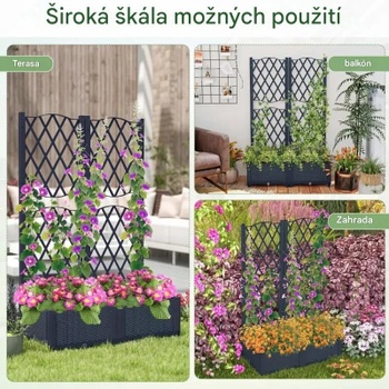 Vysoký záhon pre popínavé rastliny s odvodňovacími otvormi GT4324GR, 80 x 40 x 122 cm, sivý - A