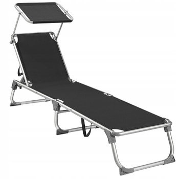 Skladacie ležadlo s kovovým rámom a strieškou GCB022B01, nosnosť do 150 kg, čierne - A