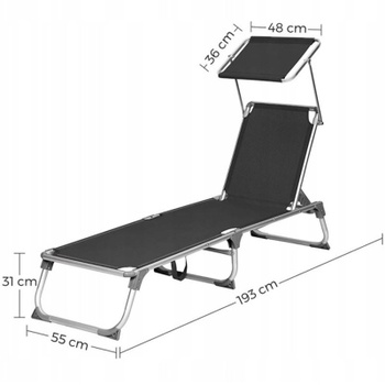 Skladacie ležadlo s kovovým rámom a strieškou GCB022B01, nosnosť do 150 kg, čierne - A
