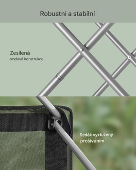 Skladacia kempingová stolička GCB005CD01, s držiakom na nápoje a telefón, zeleno/šedá - A