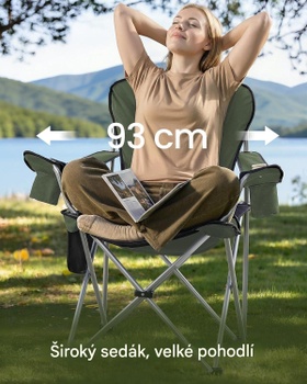 Skladacia kempingová stolička GCB005CD01, s držiakom na nápoje a telefón, zeleno/šedá - A
