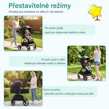 Detský kočík 2 v 1 s korbičkou BC10322BK, s otočným sedákom a strieškou, čierny - A