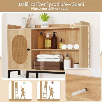 Toaletná polica s dvierkami JV11801NA, PE-ratan, 89 x 29 x 139 cm, prírodná - A