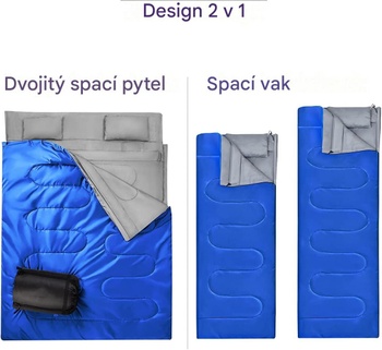 Dvojitý spací vak TU8105DE, s 2 vankúšmi a taškou na prenášanie, 220 x 150 cm, modrý - A