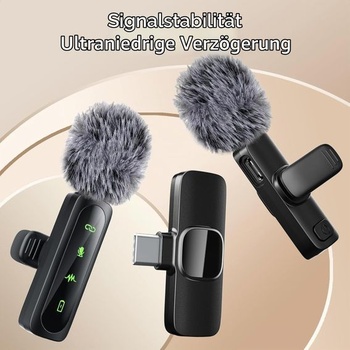 Bezdrátový klopový mikrofon pro iPhone, iPad a Android, sada 2 mini mikrofonů s potlačením hluku,
