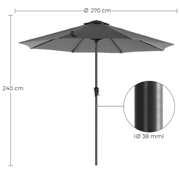 Záhradný slnečník GPU27GYV1, výklopný, UPF50+, 270 cm, sivý - A