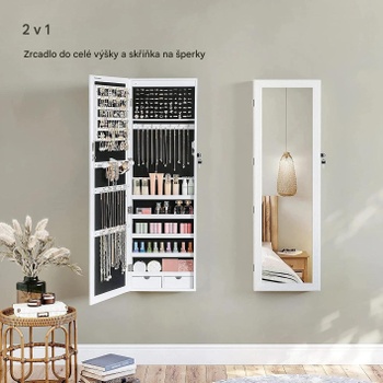 Nástenná zrkadlová šperkovnica s LED osvetlením JJC93W, 37 x 120 x 10 cm, biela - A