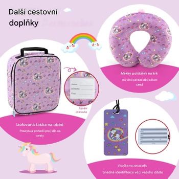 5dielna detská sada batožiny SU-10025-NB, príručný kufor s batohom, vankúš na krk, ružová - A