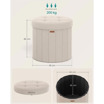 Taburet s vekom LFS608L01, 46 x 45 cm, 65 l, béžový - A