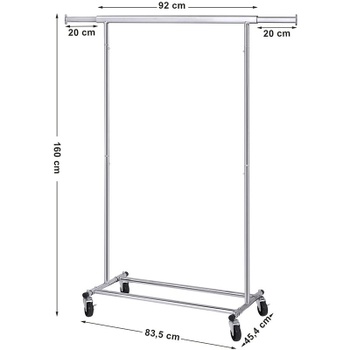 Vešiak na oblečenie HSR13S, 45 x (92-132) x 161,5 cm, nosnosť 100 kg, strieborný - A