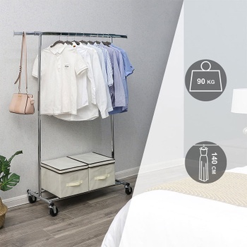 Vešiak na oblečenie HSR13S, 45 x (92-132) x 161,5 cm, nosnosť 100 kg, strieborný - A