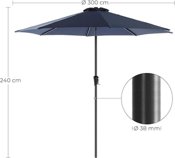 Záhradný slnečník GPU30BU, 300 cm, UPF 50+, modrý - A