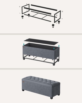 Úložná lavica s vekom LSF089G01V1, nosnosť až 300 kg, 40 x 110 x 40 cm, sivá - A