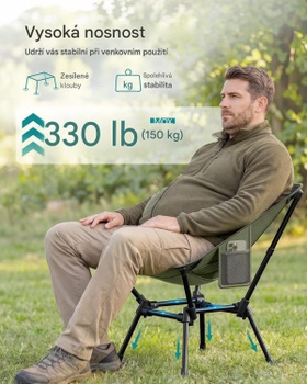 Skladacia kempingová stolička GCB050CZ01, výškovo nastaviteľná, oceľový rám, nosnosť 150 kg, zelená - A