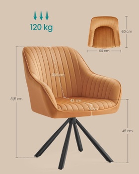 Jedálenská stolička KDC161K01, nosnosť 120 kg, čalúnená, karamelová hnedá - A