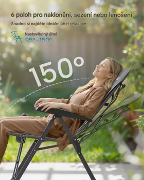Polstrovaná skladacia záhradná stolička GCB015GZ01, nastaviteľné operadlo, sklápanie 95 ° - 150 °, šedá - B