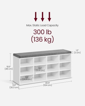 Botník so sedákom LHS012W14, s 12 priehradkami, nosnosť až 136 kg, bielo/sivý - A