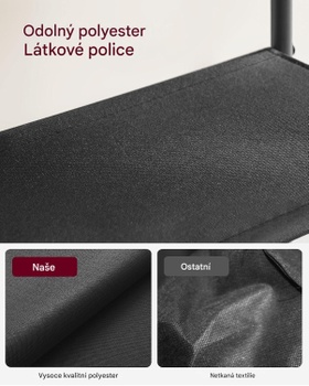 Botník so 4 látkovými policami a vrchnou doskou LBS136B01, oceľový rám, čierno/hnedý - A