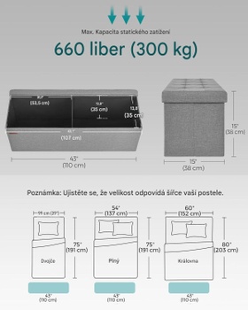 Úložný taburet LSF77GV2, 110 x 38 x 38 cm, nosnosť 300 kg, svetlo šedý - N