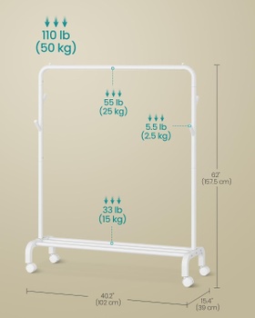 Vešiak na oblečenie HSR131W01, nosnosť 50 kg, biely - A