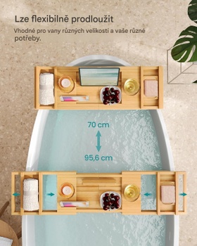 Nastaviteľná odkladacia polička do vane BCB072N01, z bambusu, skladacia, 70 - 95,6 cm, prírodná - A