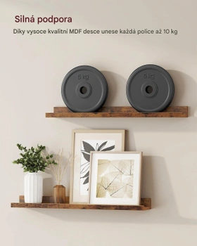 Plávajúce nástenné police LWS064K01, 60 cm, súprava 4 kusov, hnedé - A