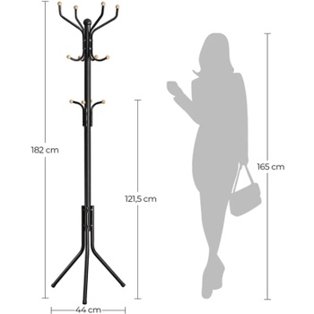 Kovový vešiak s 12 háčikmi RCR019B01V01, 182 cm, čierny - A