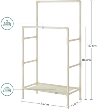 Vešiak na oblečenie RDR01WT, nosnosť až 55 kg, biely - A