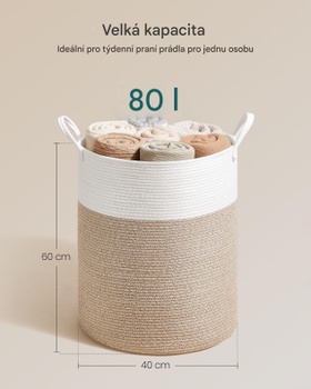Kôš na bielizeň RLHDE062LZ01, 80 l, bavlna, bielo/béžový - A