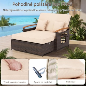 Záhradná pohovka KZ04950, 165 x 72 x 90 cm, operadlo so 4 polohami, hnedo/béžová - A