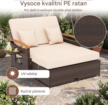 Záhradná pohovka KZ04950, 165 x 72 x 90 cm, operadlo so 4 polohami, hnedo/béžová - A