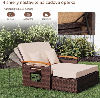 Záhradná pohovka KZ04950, 165 x 72 x 90 cm, operadlo so 4 polohami, hnedo/béžová - A
