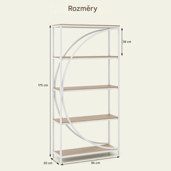 Knižnica s 5 úrovňami TF12895MP, 86 x 30 x 175 cm, biela - A