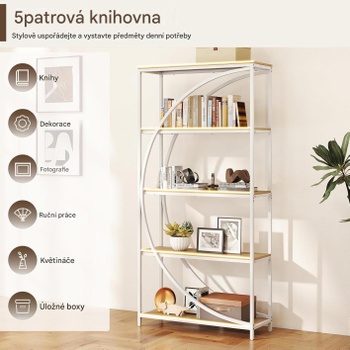 Knižnica s 5 úrovňami TF12895MP, 86 x 30 x 175 cm, biela - A