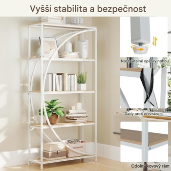 Knižnica s 5 úrovňami TF12895MP, 86 x 30 x 175 cm, biela - A