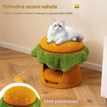 Mačacie pelech v tvare hamburgera S09FA0WW, 37 x 41 cm, oranžovo/zelený - A