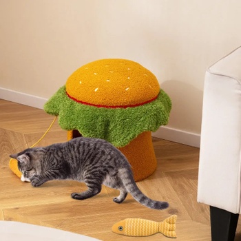 Mačacie pelech v tvare hamburgera S09FA0WW, 37 x 41 cm, oranžovo/zelený - A