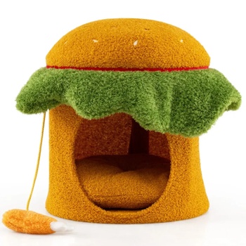 Mačacie pelech v tvare hamburgera S09FA0WW, 37 x 41 cm, oranžovo/zelený - A