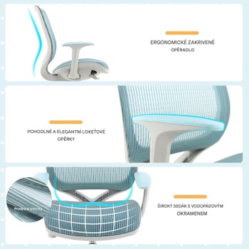 Ergonomická detská kancelárska stolička GT10192-HY, sieťovaná, modrá - A