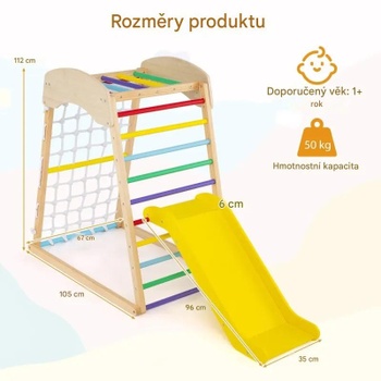 Detské drevené vnútorné ihrisko so šmykľavkou TS10202CL, 6 v 1, bukové drevo, viacfarebná - A