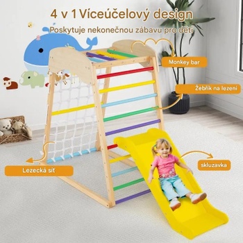 Detské drevené vnútorné ihrisko so šmykľavkou TS10202CL, 6 v 1, bukové drevo, viacfarebná - A