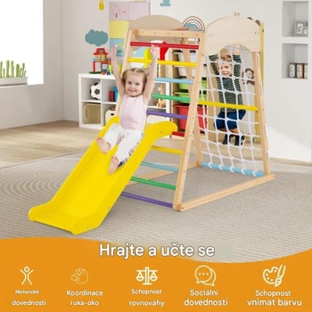 Detské drevené vnútorné ihrisko so šmykľavkou TS10202CL, 6 v 1, bukové drevo, viacfarebná - A